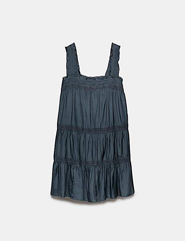Lace Square Neck Mini Tiered Smock Dress - BG