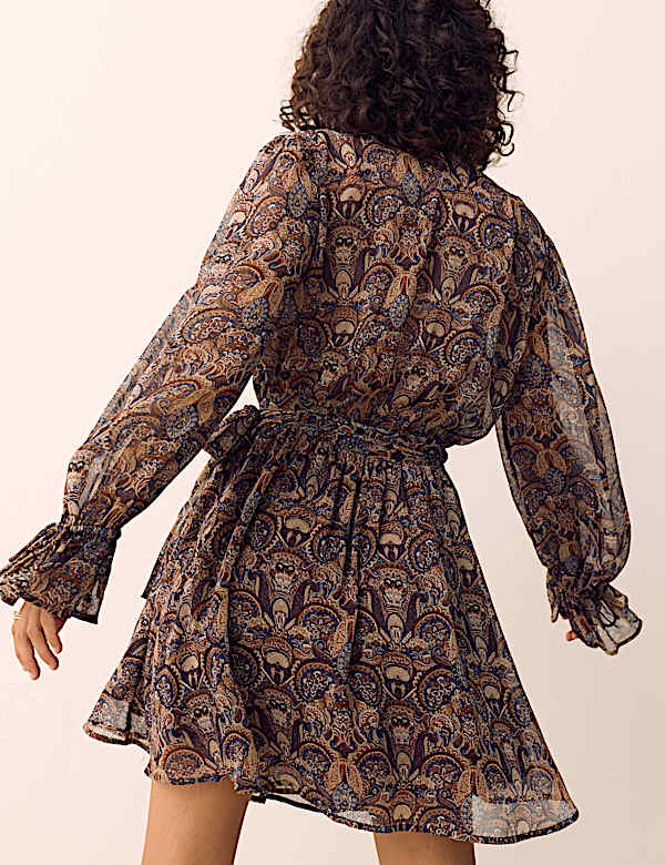 Paisley Floral V Neck Mini Waisted Dress