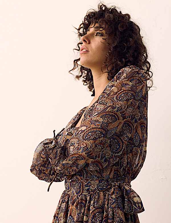 Paisley Floral V Neck Mini Waisted Dress