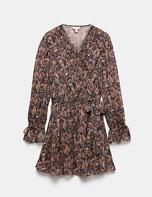 Paisley Floral V Neck Mini Waisted Dress - AU