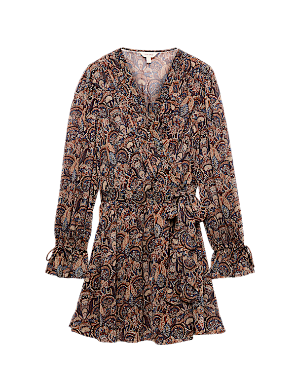 Paisley Floral V Neck Mini Waisted Dress