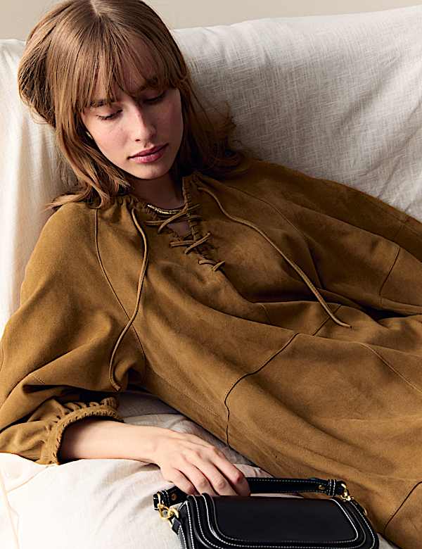 שמלת מיני רב-עונתית מזמש עם קשירה - IL