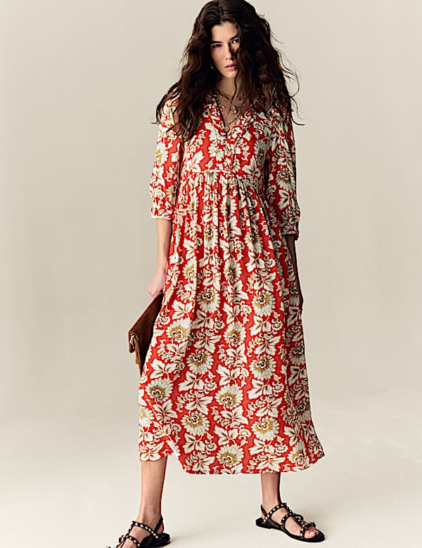 Floral V-Neck Midaxi Tea Dress - FR