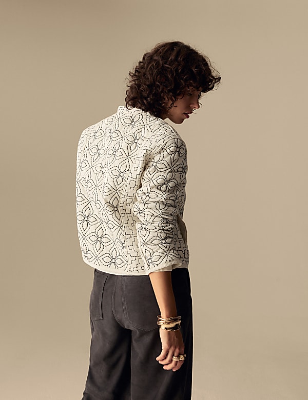 Prošívané sako z čisté bavlny s výšivkou - CZ