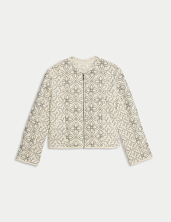 Prošívané sako z čisté bavlny s výšivkou - CZ