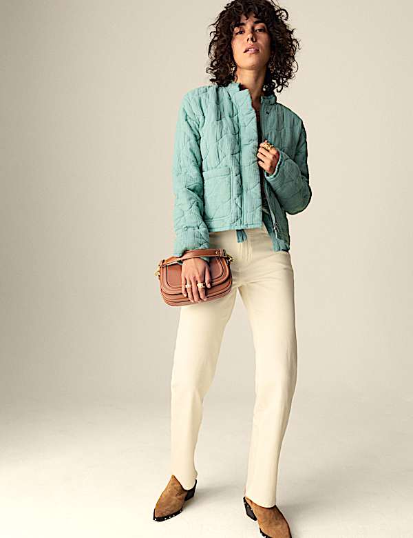 Pure Cotton Quilted Collared Utility Jacket - AT