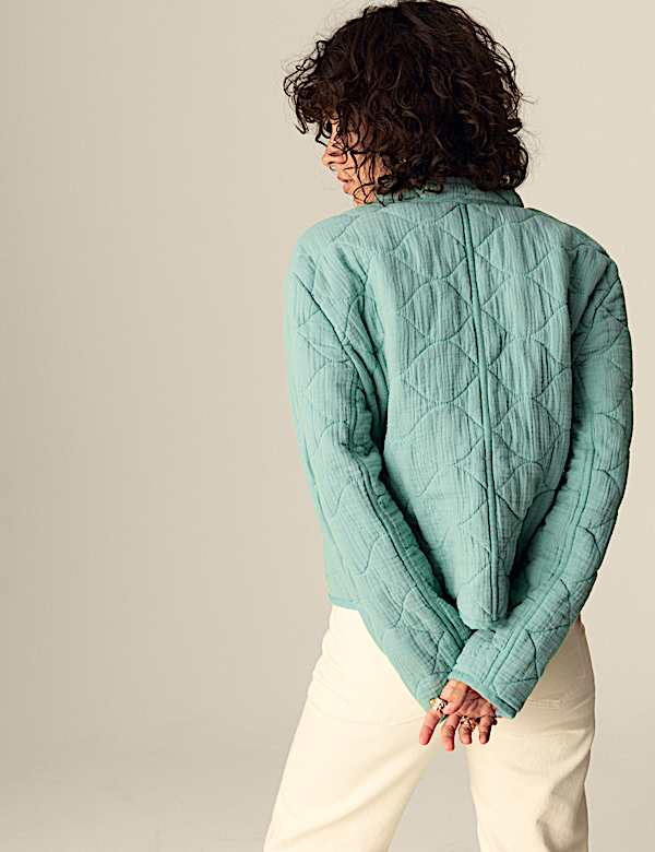 Pure Cotton Quilted Collared Utility Jacket - AT