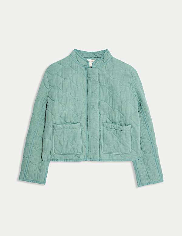 Pure Cotton Quilted Collared Utility Jacket - AT
