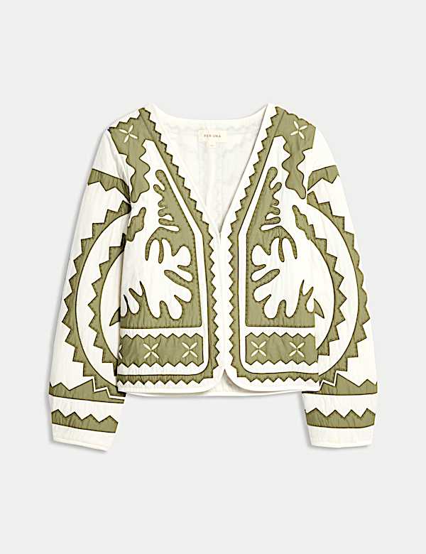 Pure Cotton Applique V-Neck Bomber Jacket - IT