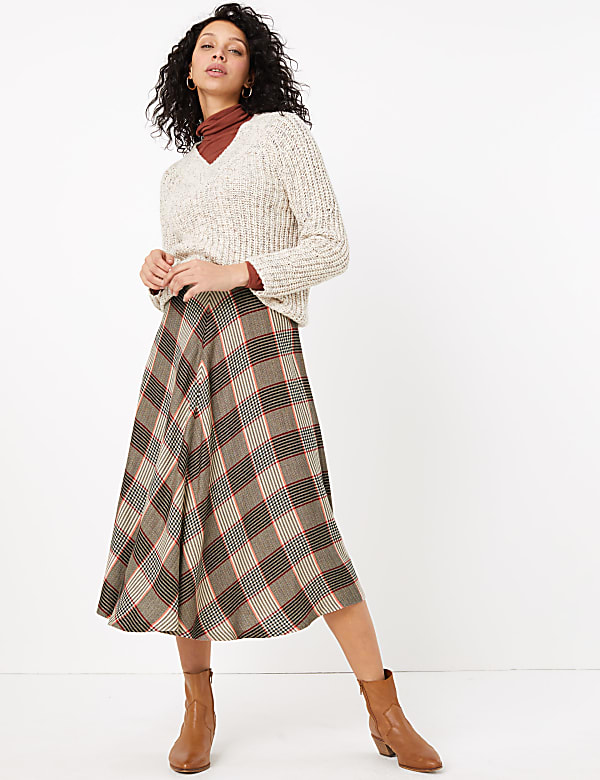 Checked Midi Skater Skirt