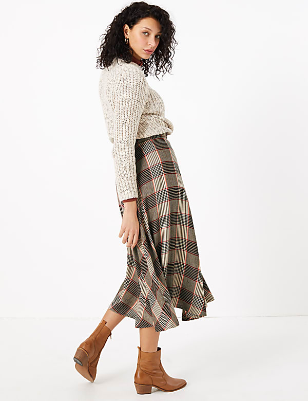 Checked Midi Skater Skirt