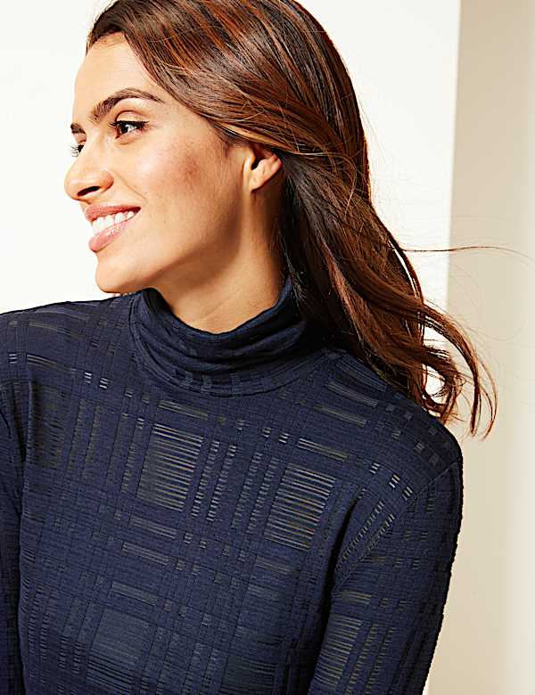 Checked Roll Neck Jumper