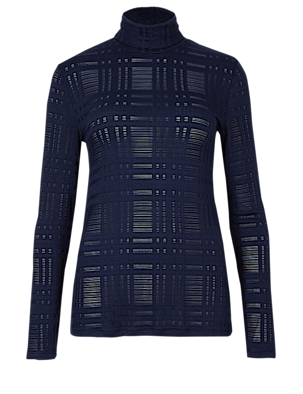 Checked Roll Neck Jumper