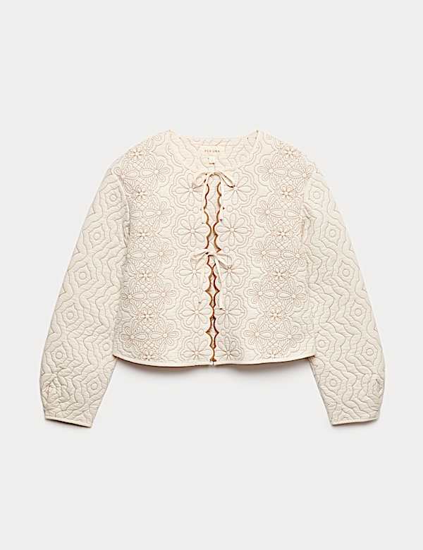 Scallop Tie Front Quilted Jacket - AL