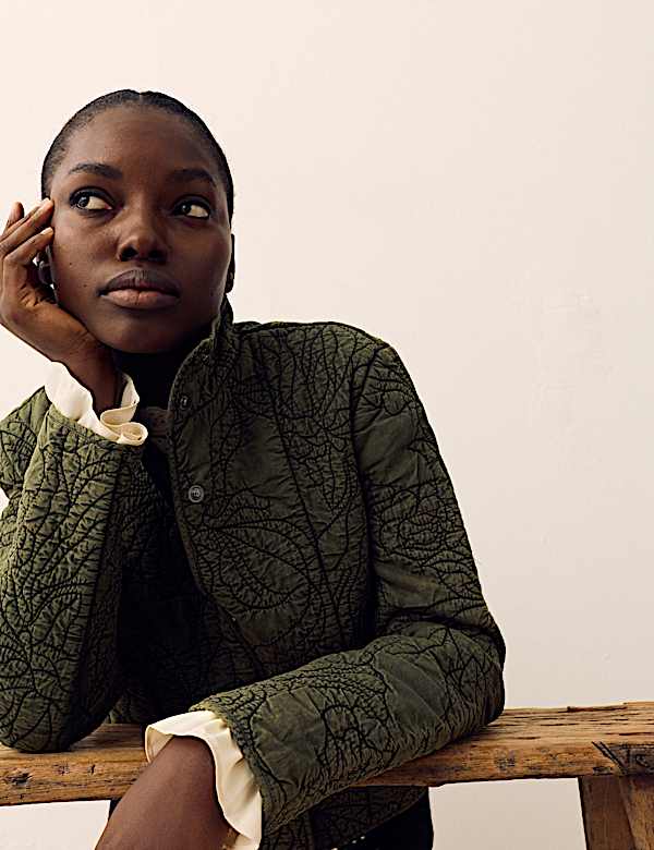 Embroidered Quilted Funnel Neck Jacket - CN