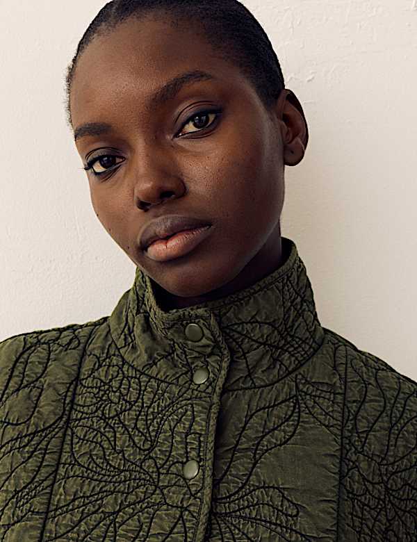 Embroidered Quilted Funnel Neck Jacket - CN