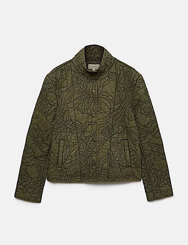 Embroidered Quilted Funnel Neck Jacket - CN