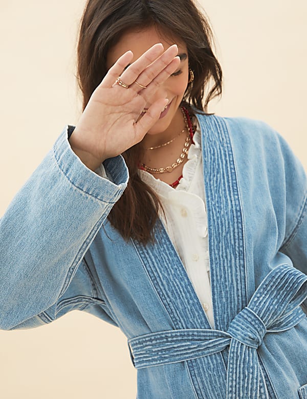 Denim Belted Longline Kimono