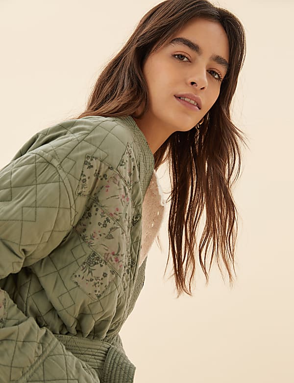 Printed Quilted Longline Jacket