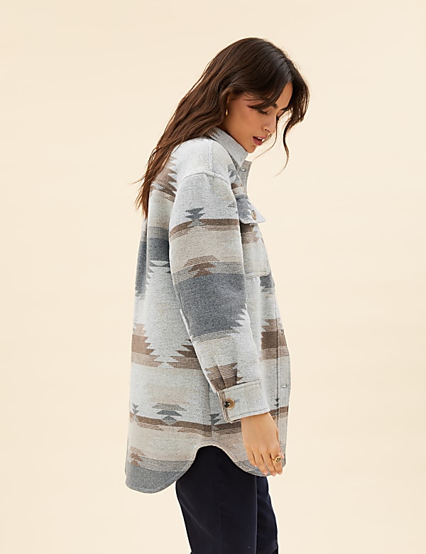 Printed Relaxed Shacket with Wool