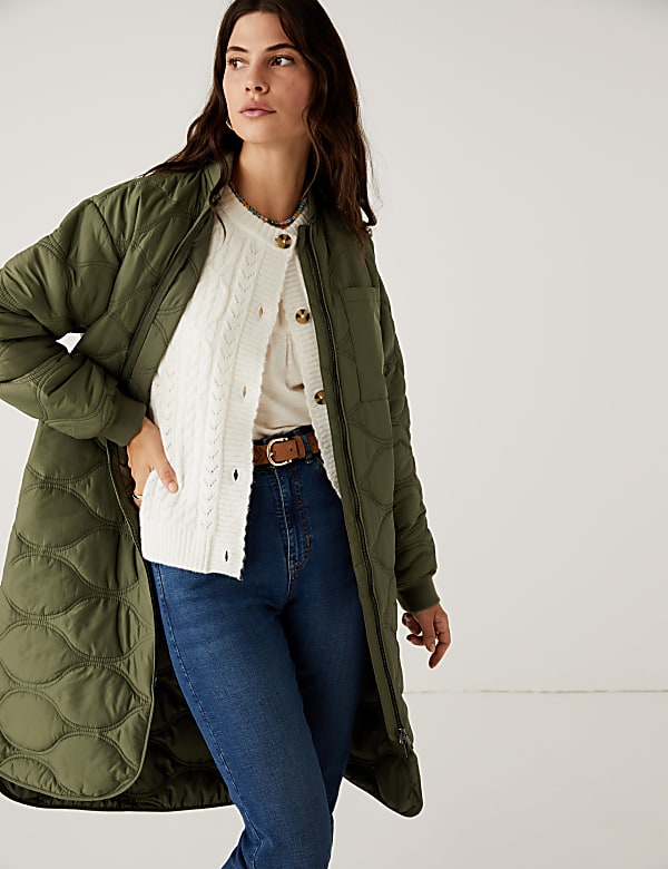 Quilted Collarless Longline Puffer Coat BLACK Coats M S ES