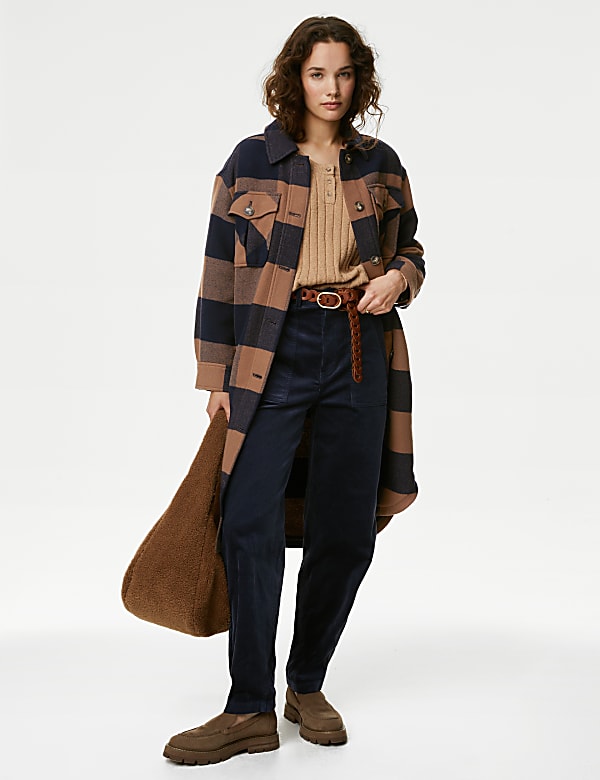 Checked Longline Shacket With Wool