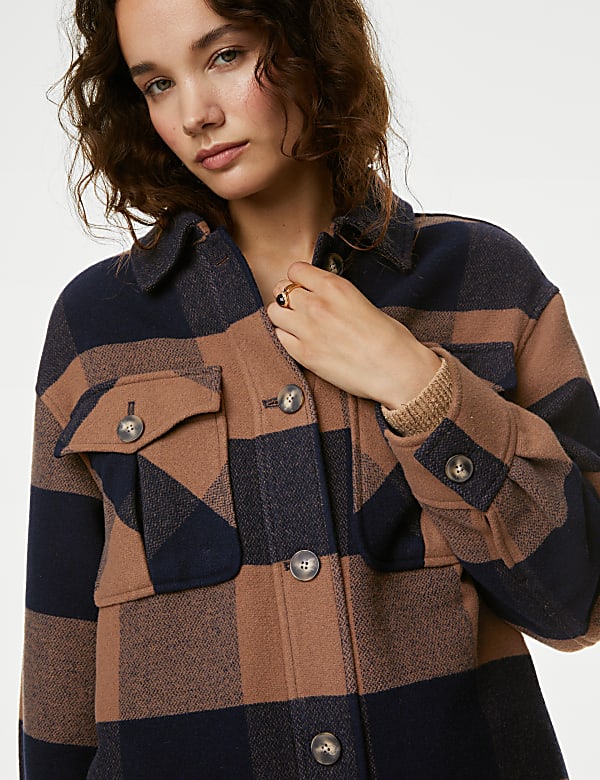 Checked Longline Shacket With Wool