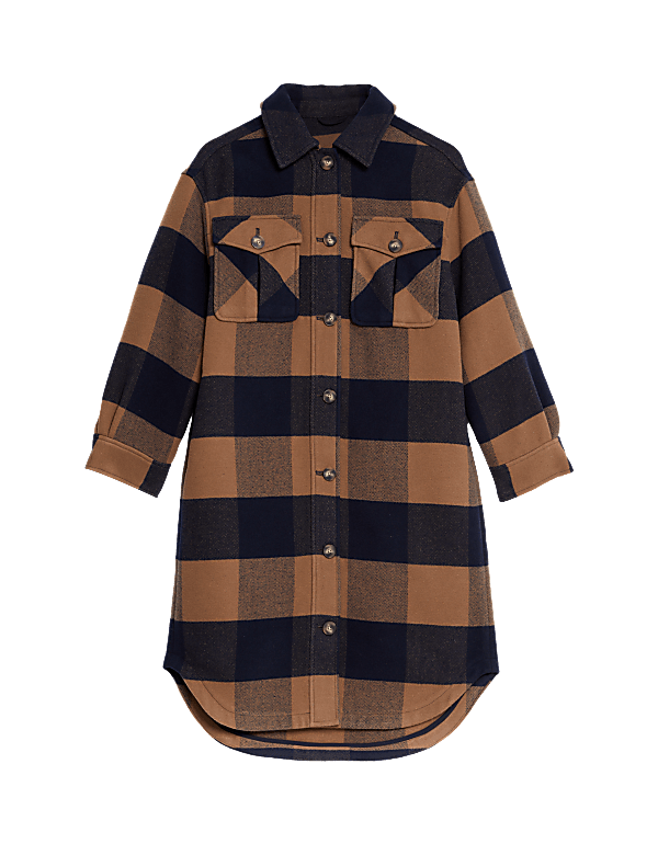 Checked Longline Shacket With Wool
