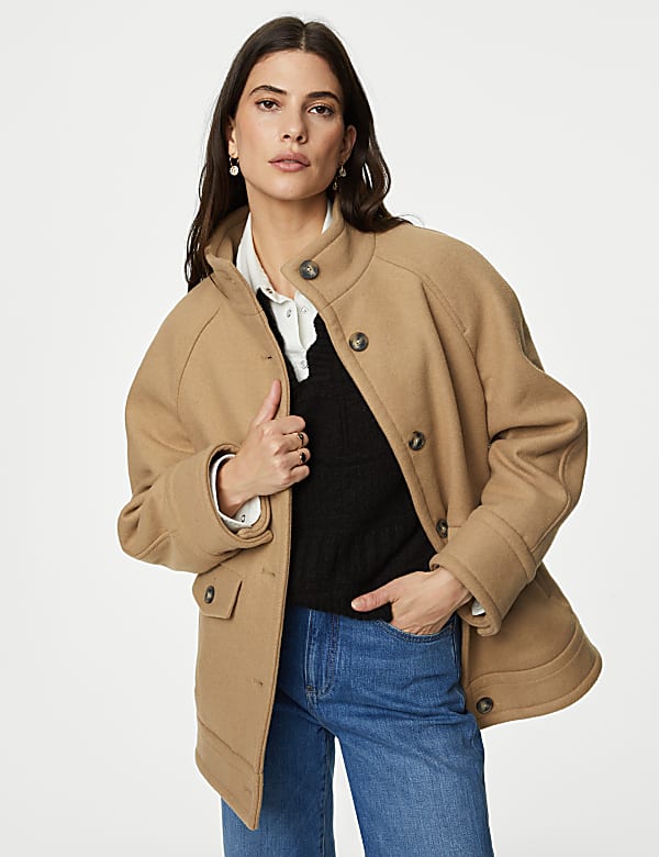 Wool Blend High Neck Coat - US