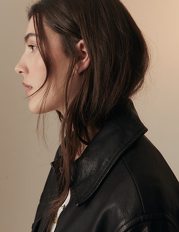 Leather Collared Biker Jacket - HR