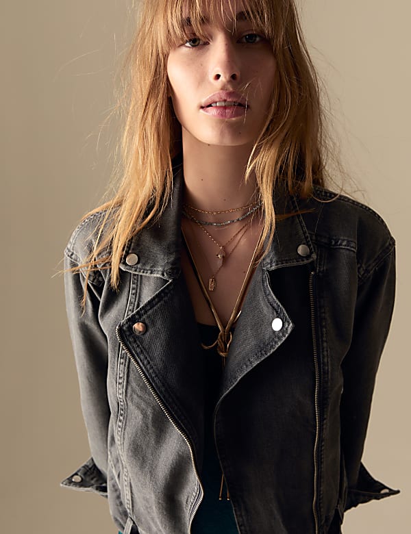 Denim Biker Jacket BLACK Jackets M S DK