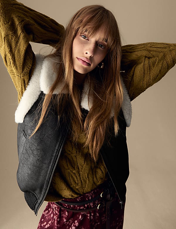 Faux Shearling Collared Aviator Gilet - RS