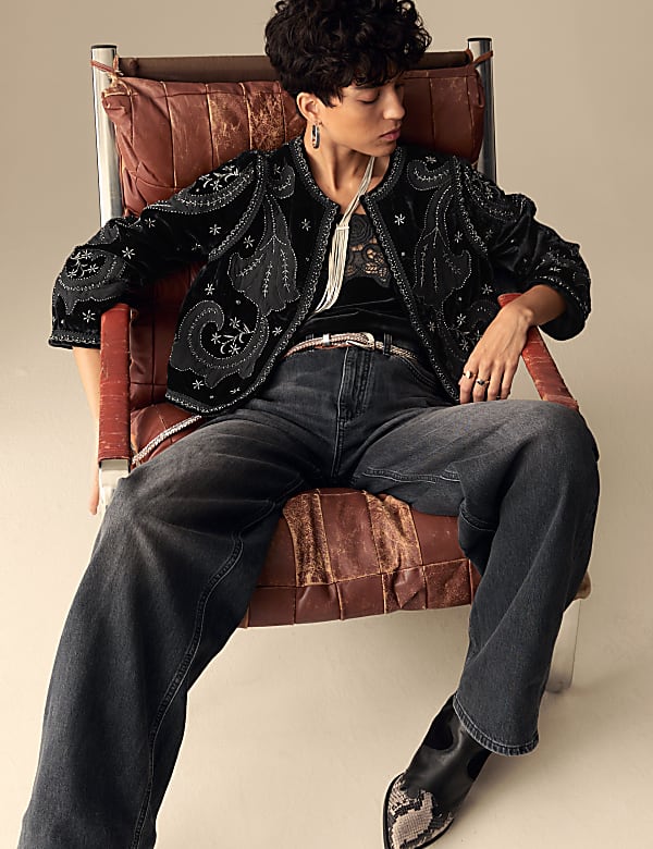 Cropped collarless leather jacket top