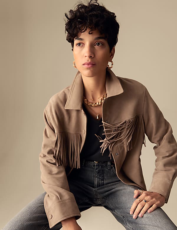 Semišová bunda s třásněmi - CZ