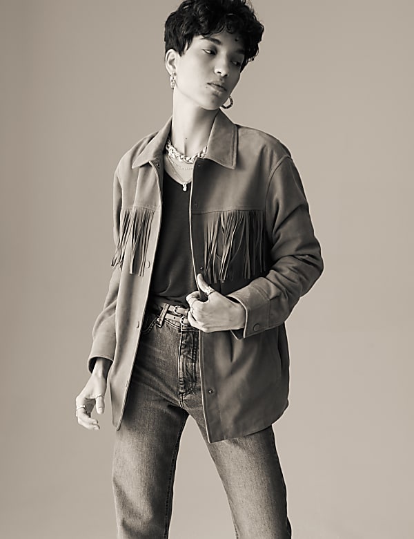 Semišová bunda s třásněmi - CZ