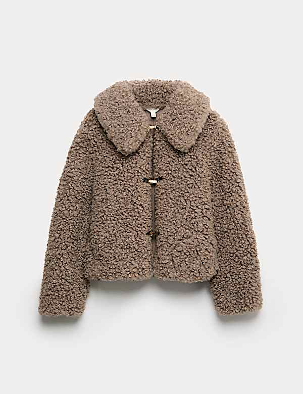 מעיל קרופ דמוי פרווה עם צווארון - IL