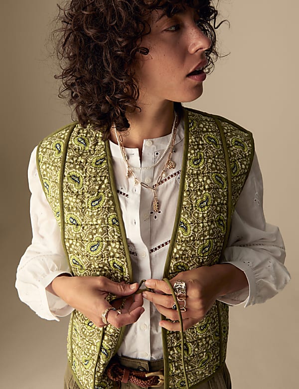 Pure Cotton Printed Quilted Cropped Gilet - RS