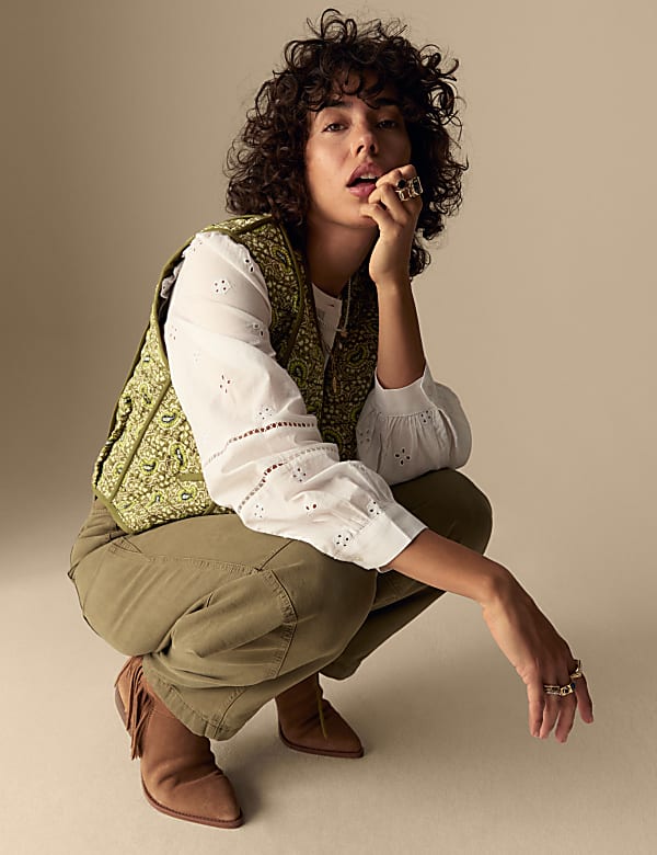 Pure Cotton Printed Quilted Cropped Gilet - RS