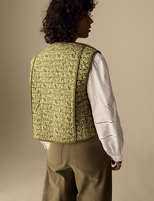 Pure Cotton Printed Quilted Cropped Gilet - RS