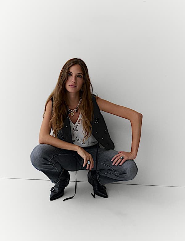 וסט מעוטר מכותנה טהורה בדוגמת קווילט - IL