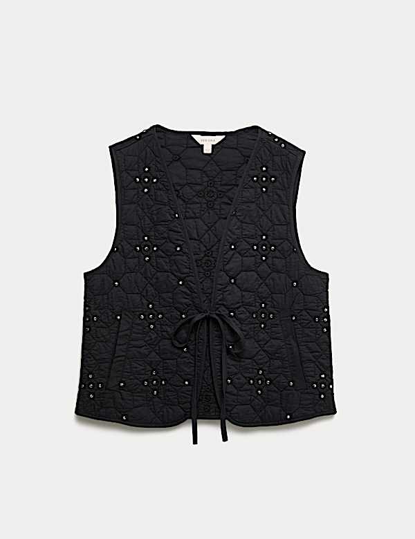 Pure Cotton Embellished Quilted Gilet - VN