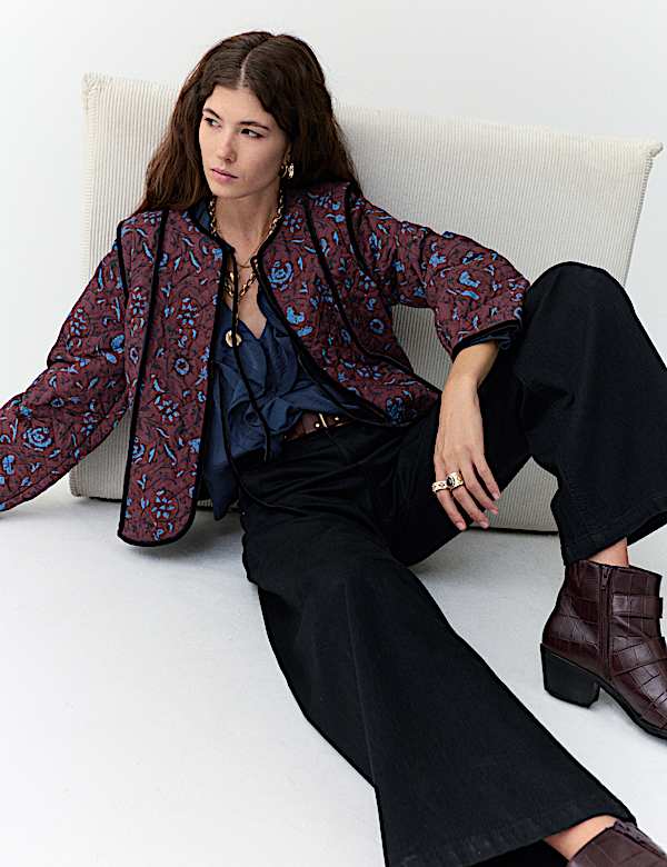 Jaket Katun Murni Lapisan Rajut Bermotif dengan Tali Depan - ID