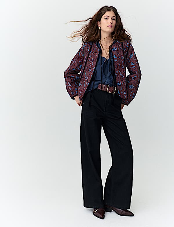 Jaket Katun Murni Lapisan Rajut Bermotif dengan Tali Depan - ID