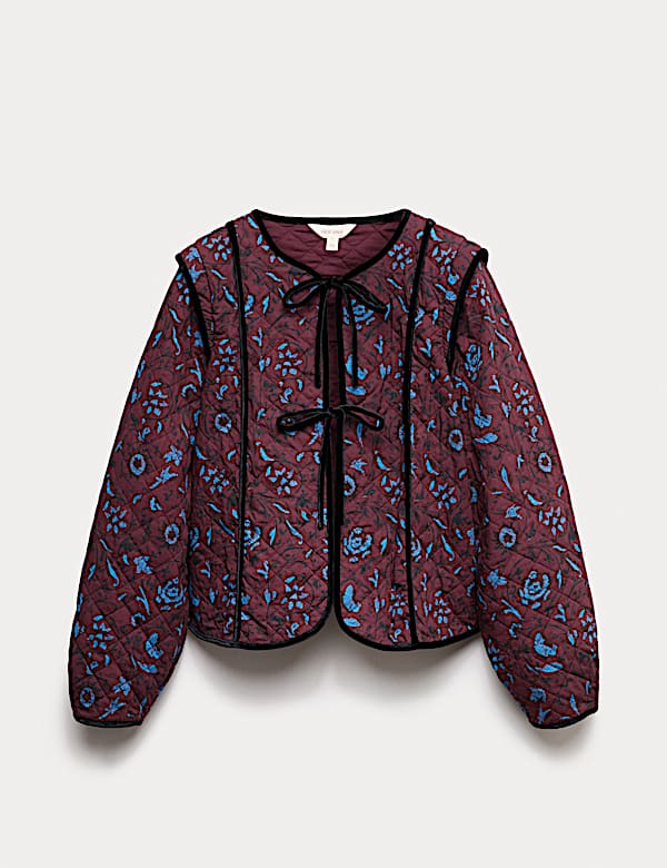 Jaket Katun Murni Lapisan Rajut Bermotif dengan Tali Depan - ID