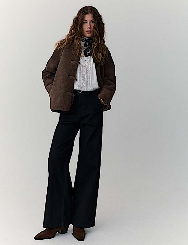 Faux Shearling Reversible Cropped Jacket - AL