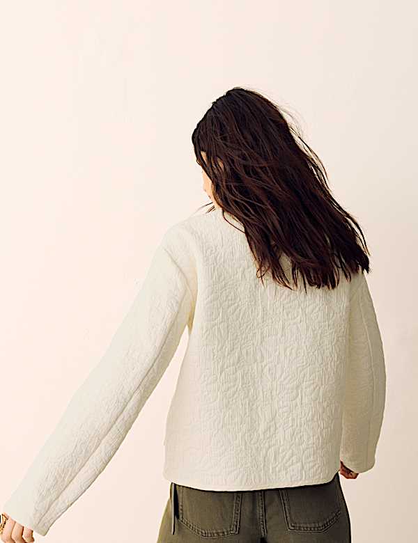 ז'קט ללא צווארון מתערובת כותנה בדוגמת קווילט - IL