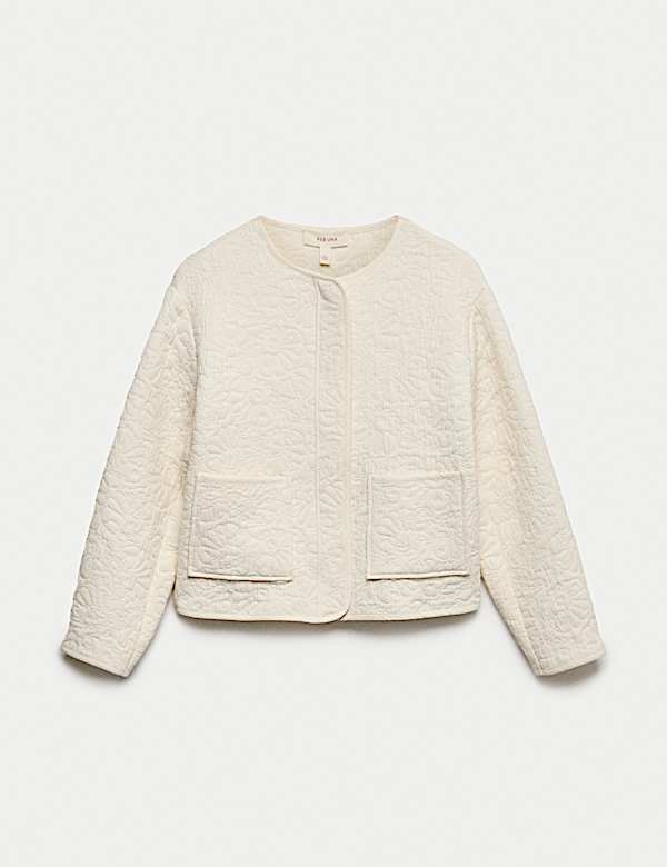 ז'קט ללא צווארון מתערובת כותנה בדוגמת קווילט - IL