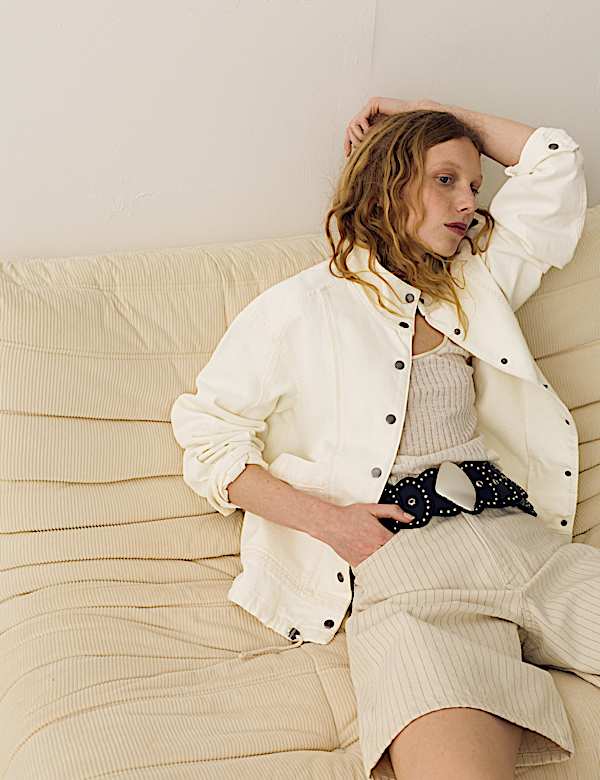 Denim Cross Stitch Casual Utility Jacket - DE