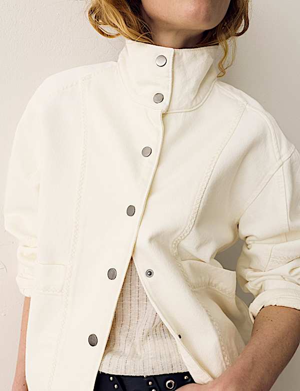 Denim Cross Stitch Casual Utility Jacket - DE