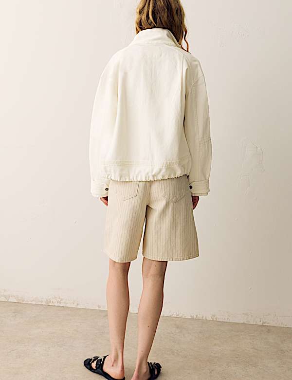 Denim Cross Stitch Casual Utility Jacket - DE